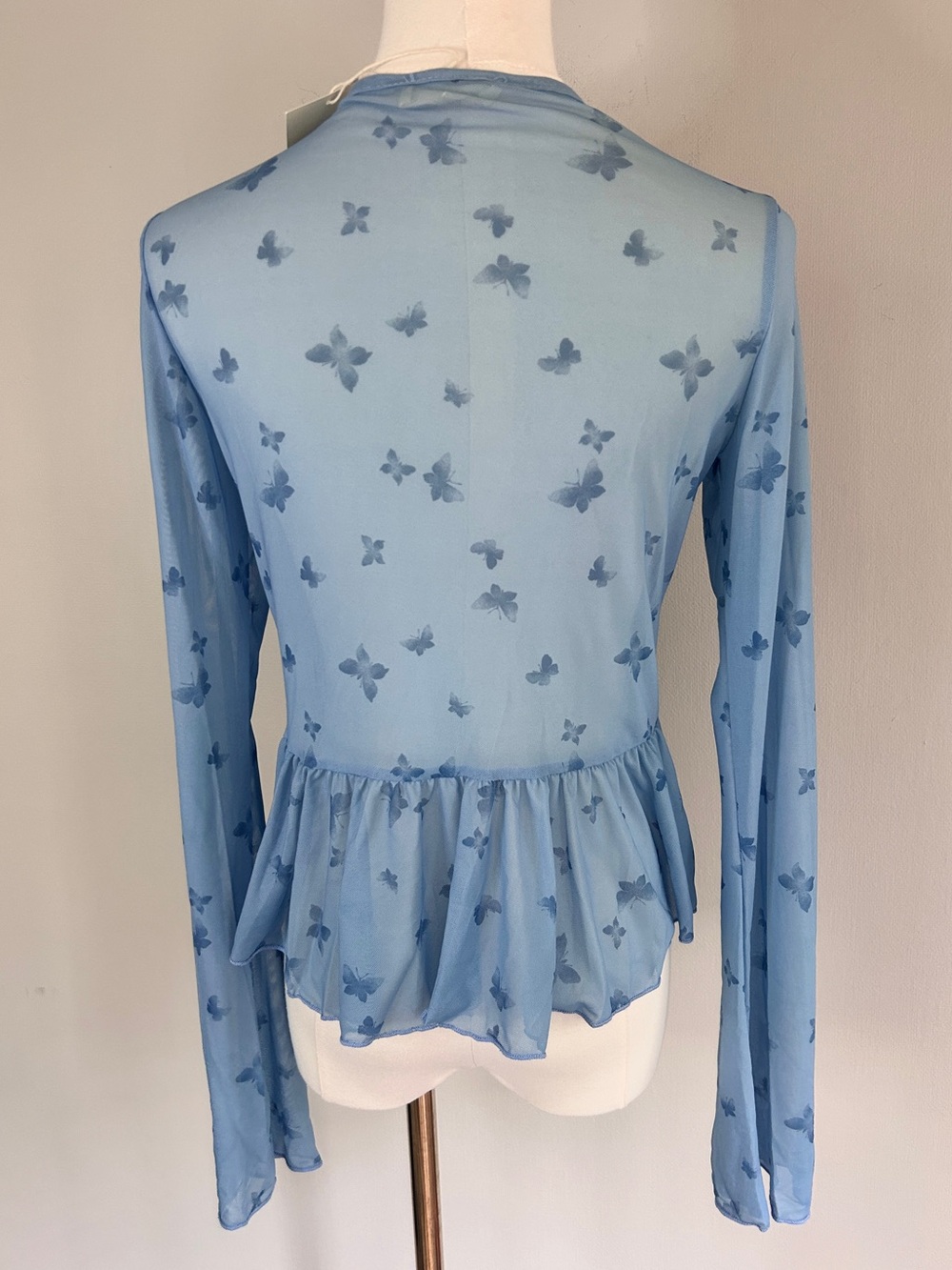 Y2K Babydoll Sheer Mesh Butterfly Bell Sleeve Ruffle Tie Top Fairy Coquette | XL - Picture 11 of 12